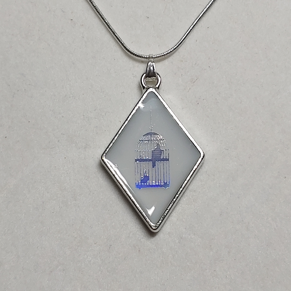 Necklace Silver w/ Iridescent Bird Cage - Picture 2 of 3